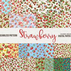 Papier numérique fraises Papier numérique couleurs fraise 39 motifs numériques de papier sans couture, usage commercial
