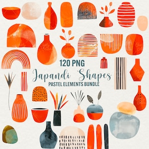 Imágenes prediseñadas de formas japonesas en acuarela, gráficos de estilo japonés de 120 png, elementos abstractos zen, decoración geométrica, uso comercial digital boho png