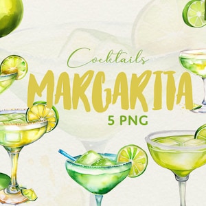 Cocktail Margarita Cocktail estivo Acquerello 6 PNG clipart Arte digitale download immediato Idee per drink nel menu.