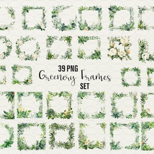 Clipart cadre verdure, fleurs d'été, cadre floral frontière, 39 cadres PNG, cadre vert couronne clipart, usage Commercial.
