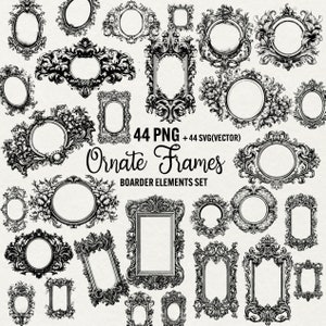 Vintage frames clipart set, sierlijke framebundel 44 SVG + png, spiegellijst svg, gotische barok frames clipart, commercieel gebruik.