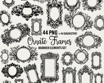 Vintage Ornate Frames Clipart: Gothic Baroque SVG PNG Bundle