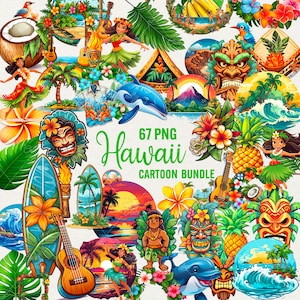Aloha Hawaii Clipart, Aloha Hawaii Cartoon, 67 PNG Hawaii clip art Arte digital, flores, bebidas, surf, playa, palmeras, luau Uso comercial.