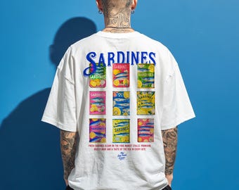 Sardines T-Shirt Design: Retro Seafood Market Art (PNG, PDF, Commercial Use