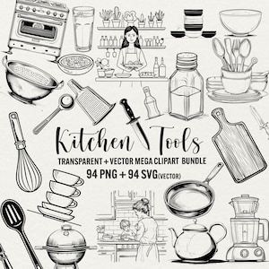 Kitchen Tools svg bundle, kitchen utensils png clipart, cooking tools vector files, home kitchen cut files cricut silhouette, commercial use