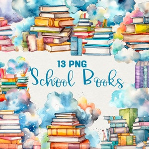 Watercolor School Books Clipart, Back To School books Clipart, Watercolor books School, 13 PNG Kids Books Clipart Digital Commercial Use