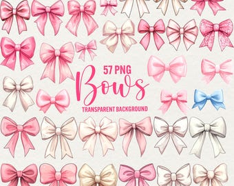 Clipart de noeud aquarelle : noeuds de ruban rose, graphiques d'album (57 PNG)