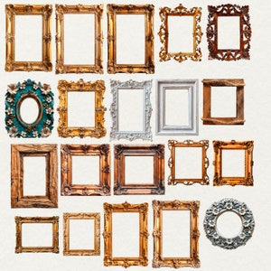 Wooden Frames Clipart, 37 png vintage ornate frames, antique wood frames, gold silver frame, digital scrapbook paper crafts, commercial use, Victorian Frame for Card Making Junk Journal, transparent background, rococo and baroque vintage