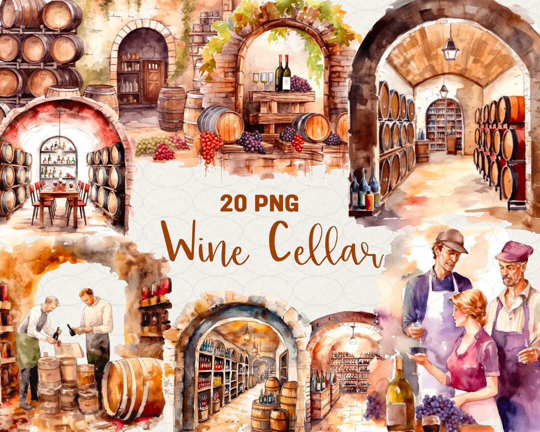 Wine Cellar Clipart Watercolor Clipart Wine Wine Barrel Etsy