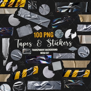 Tapes Stickers clipart, 100 png-tapes, foliestickers, digitale tape-elementen, foto-overlays, digitaal plakboek, junkjournal, commercieel gebruik