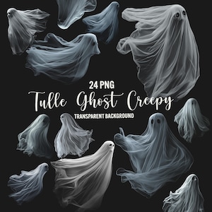 Halloween Ghost Overlays, creepy halloween ghost clipart, tulle ghost png, boo ghost transparent background, photo overlays, commercial use