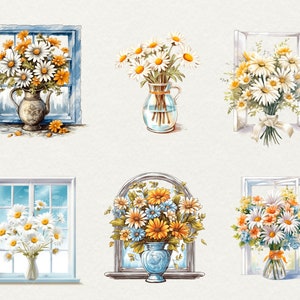 Watercolor Daisy Flowers Clipart, 44 Png Watercolor Daisy Flowers Clipart Daisy Wreath, Scrapbooking Flowers, Commercial Use