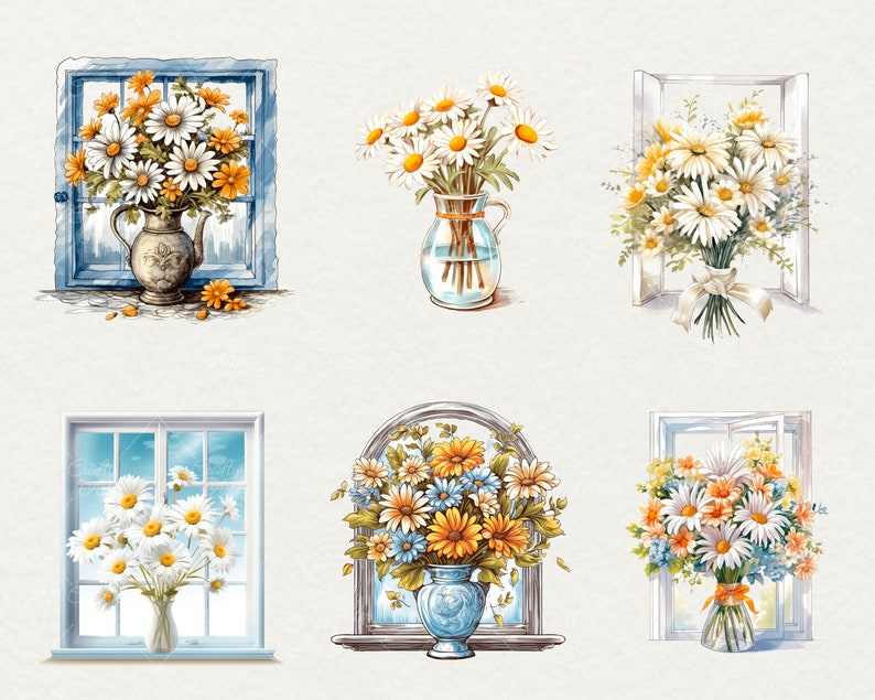Watercolor Daisy Flowers Clipart, 44 Png Watercolor Daisy Flowers Clipart Daisy Wreath, Scrapbooking Flowers, Commercial Use