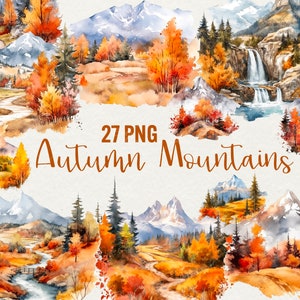 Aquarell Herbst Berg Clipart, 27 png Berge Landschaft Clipart, Wandern, Berg Natur Herbst Camping Clipart, kommerzielle Nutzung