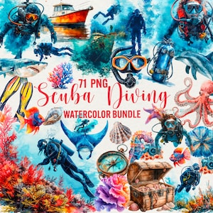 Aquarel duiken Clipart, 71 png-duikillustratie, actieve recreatieduiker, Ocean Coral-illustraties, dolfijn PNG, commercieel gebruik