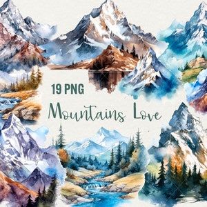 Aquarell Berge Clipart, Set 19 png Berg Landschaft Clipart, Wandern, Berg Natur Aquarell Camping Clipart, kommerzielle Nutzung