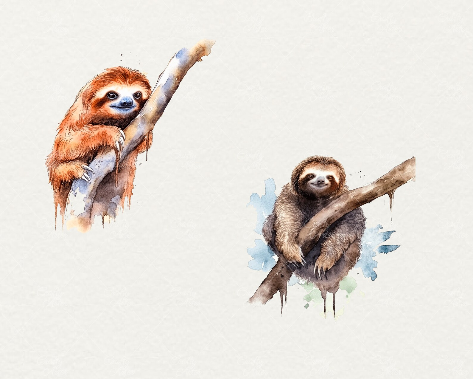Watercolor Sloth Clipart Bundle, Cute Animal PNG (16 Files) - Etsy