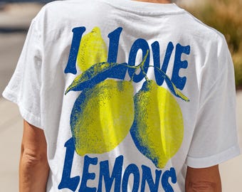 Retro Lemon T-Shirt Design: I Love Lemons PNG & PDF (Commercial Use, Digital Download)