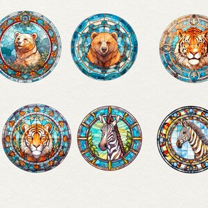 Watercolor Stained Animals Clipart, 51 png Stained Watercolor glass Window PNG, Fantasy animal Clipart, Window animal PNG, Commercial Use