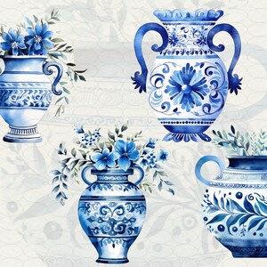 Blue Antique Greece Vase Clipart, 20 Png, Card Making, Watercolor Blue