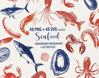Paquete de imágenes prediseñadas de mariscos: gráficos vectoriales náuticos (PNG, SVG)