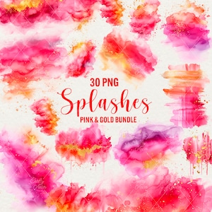Aquarell Pink Gold Spritzer Clipart, 30 png schickes rosa Spritzer, Farbe Splatter, Aquarell Elemente png, sofortiger Download, kommerzielle Nutzung