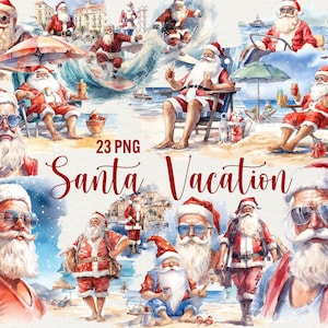 Aquarel kerstman vakantie clipart, 23 png kerst clipart winter zomer clipart kerst kerstman clipart commercieel gebruik
