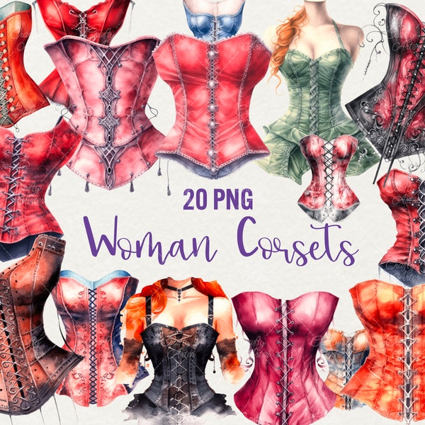 Victorian Corsets Clipart, watercolor Corsets clipart, 20 PNG Victorian lady corset, beautiful lingerie lady, Commercial Use.