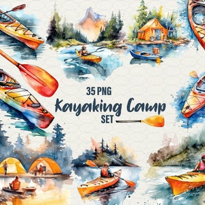 Aquarell Kayak Clipart, Outdoor Camp, Lagerfeuer, Kayak Clipart Aquarell Camping Kayak, Berg Clipart, kommerzielle Nutzung