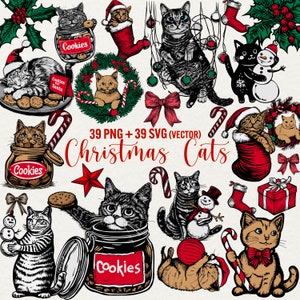 Weihnachts Katze Clipart, Weihnachtskatze png, Weihnachts Katze svg, Weihnachten Tiere Geschenk, süße Katze, Winter Illustration, kommerzielle Nutzung