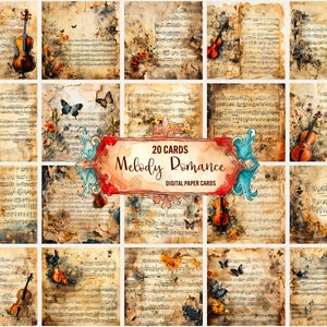 Digital Melody Paper 20 Cards Digital Vintage Musical Notes Paper craft Scrapbook Stationery junk Journal old paper Clipart Commercial use
