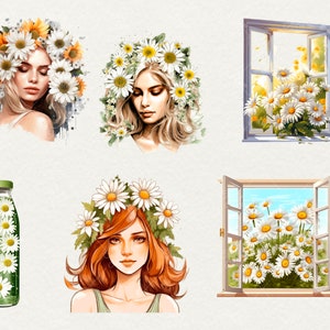 Watercolor Daisy Flowers Clipart, 44 Png Watercolor Daisy Flowers Clipart Daisy Wreath, Scrapbooking Flowers, Commercial Use