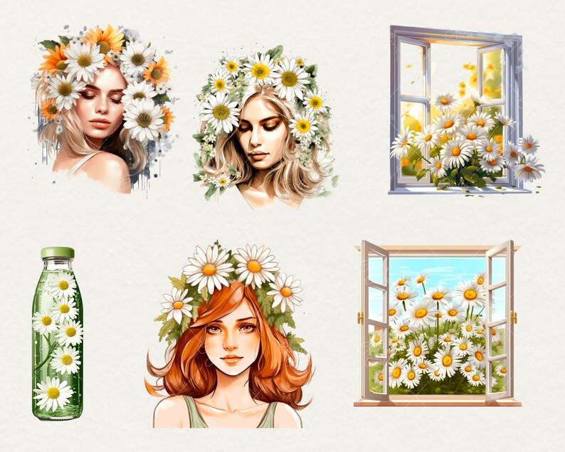 Watercolor Daisy Flowers Clipart, 44 Png Watercolor Daisy Flowers Clipart Daisy Wreath, Scrapbooking Flowers, Commercial Use