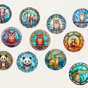 Watercolor Stained Animals Clipart, 51 png Stained Watercolor glass Window PNG, Fantasy animal Clipart, Window animal PNG, Commercial Use