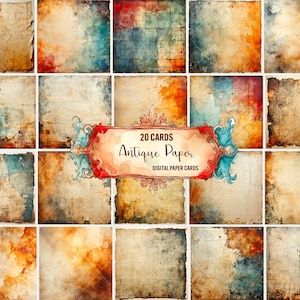 Digital Antique Paper Clipart, 20 Cards Digital Vintage paper craft Scrapbook old paper for print, junk Journal paper, Commercial use