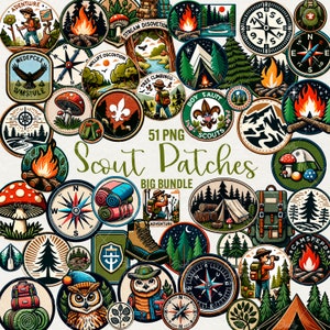 Clipart toppe scout, 51 PNG distintivo boy scout, campeggio, clipart estate, toppa scout, falò, clipart di viaggio, scout, uso commerciale.