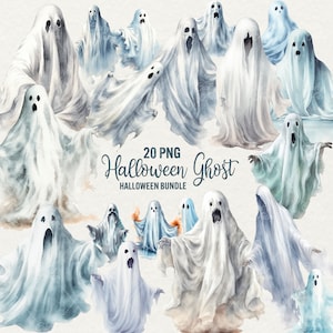 Watercolor Halloween Ghost Clipart, Watercolor Cute Halloween clipart illustration 20 PNG Boo ghost Halloween  Clipart, Commercial use