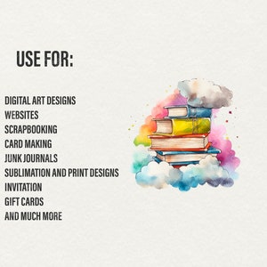Watercolor School Books Clipart, Back To School books Clipart, Watercolor books School, 13 PNG Kids Books Clipart Digital Commercial Use