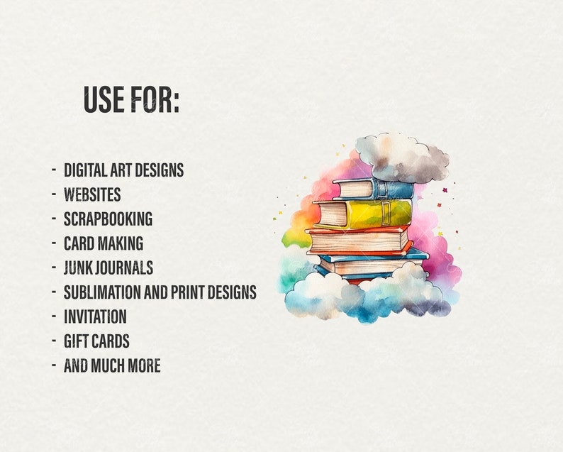 Watercolor School Books Clipart, Back To School books Clipart, Watercolor books School, 13 PNG Kids Books Clipart Digital Commercial Use