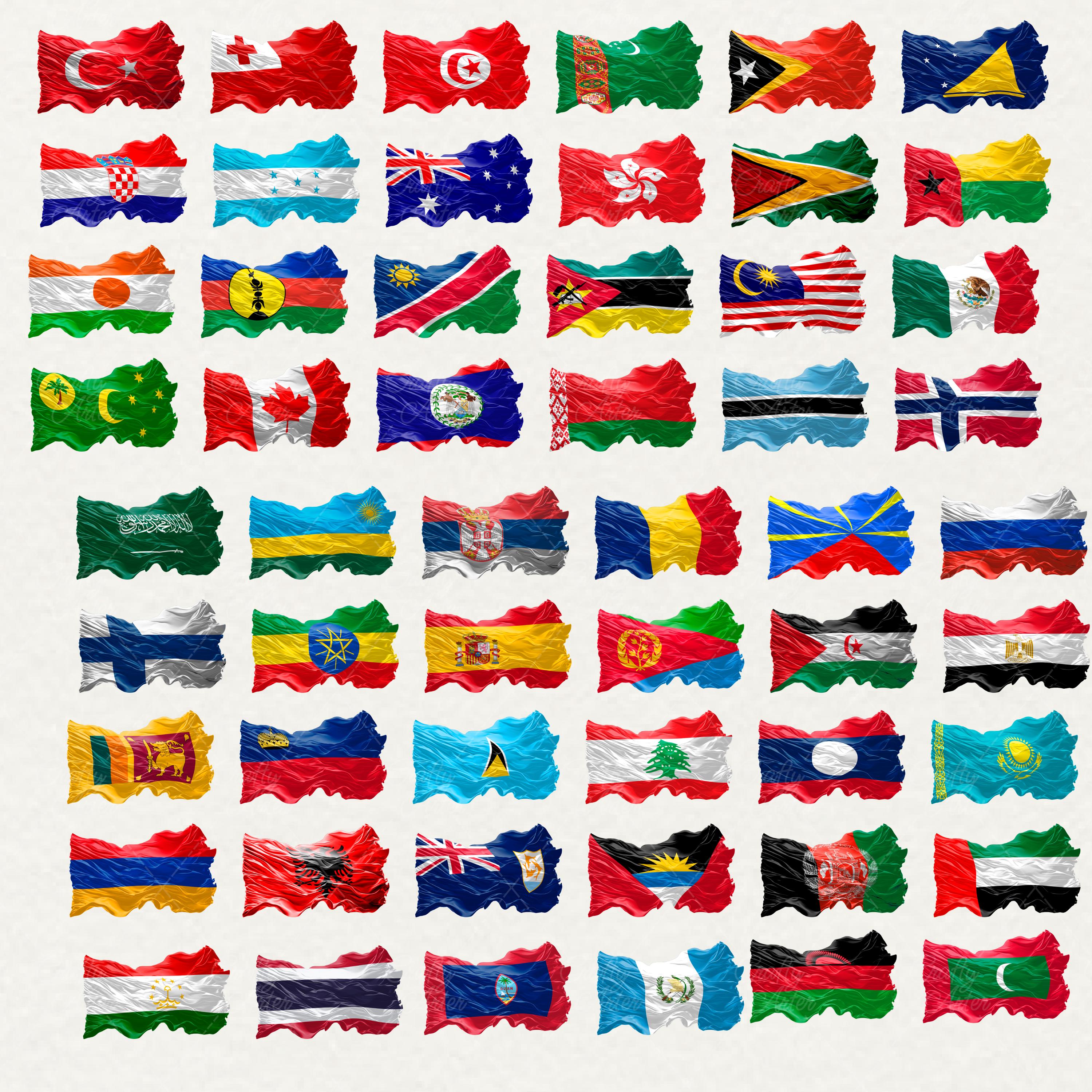 World Flags Clipart: 254 National Flags PNG Graphics (digital Download ...