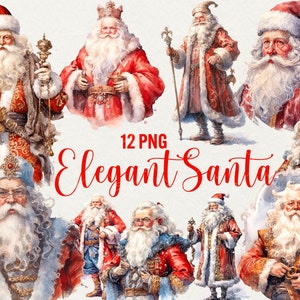 Christmas Santa clipart kerst sublimatie clipart winter clipart, aquarel vakantie elegante kerstman 12 png kerst commercieel gebruik