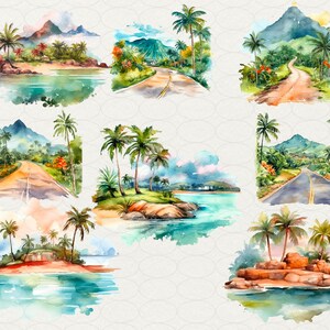Summer Hawaii Clipart, Aloha Hawaii Watercolor, 64 PNG Hawaii clip art Digital art, flowers, drinks, surfing, beach, palms, Commercial use. Hawaii party, luau Hawaii