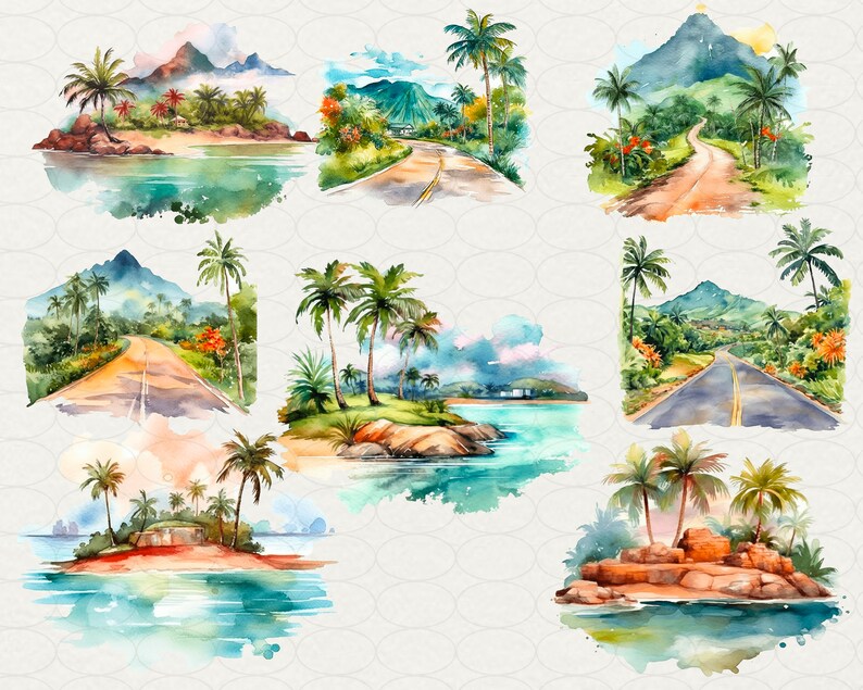 Summer Hawaii Clipart, Aloha Hawaii Watercolor, 64 PNG Hawaii clip art Digital art, flowers, drinks, surfing, beach, palms, Commercial use. Hawaii party, luau Hawaii