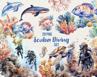 Scuba Diving Clipart: Coral Reef, Sea Life PNG Images (Commercial Use)