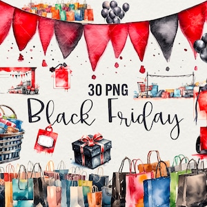 Clipart Black Friday, Clipart 30 PNG Clip art : Black Friday, cadeau d'anniversaire, album, carte-cadeau, usage commercial