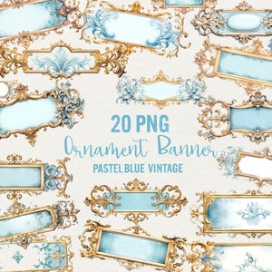 Watercolor Vintage Banners Clipart, 20 PNG Watercolor Vintage Gold Ornament frames, Scrapbook old Victorian clipart, Commercial use