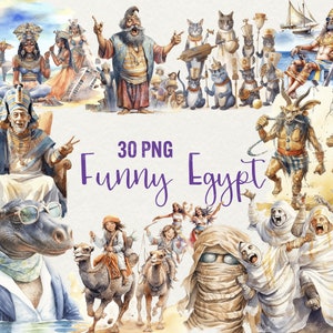 Watercolor Funny Egypt Clipart, 30 PNG, Egypt clipart, scrapbooking travel clipart, traditional Cute Egyptian clipart, Commercial use