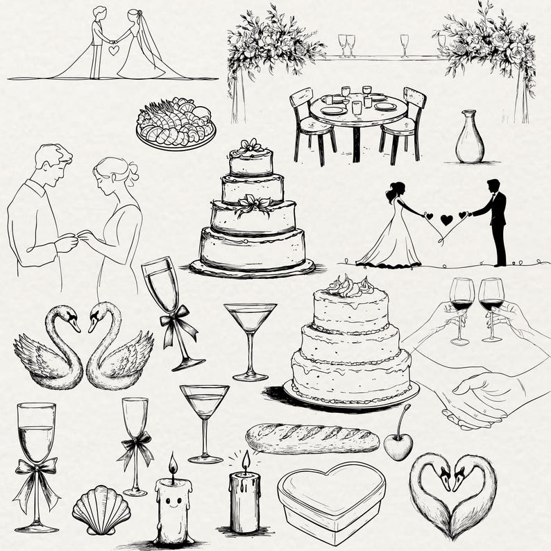 Wedding Doodle Clipart Set: SVG, PNG Bundle (commercial Use) - Etsy UK