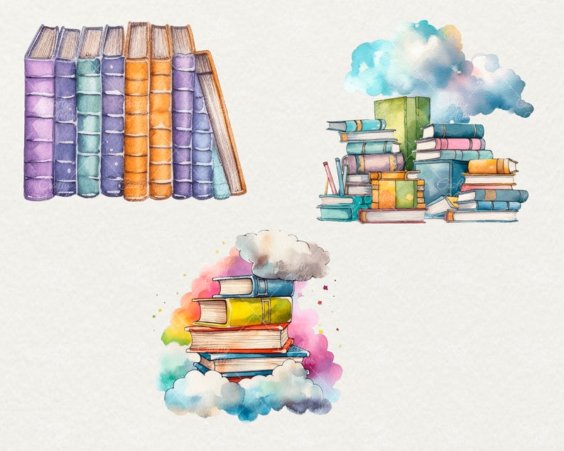 Watercolor School Books Clipart, Back To School books Clipart, Watercolor books School, 13 PNG Kids Books Clipart Digital Commercial Use