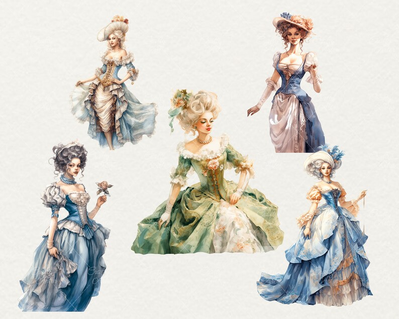 Rococo Ladies Clipart: Watercolor Princess, 26 PNG (digital Download ...